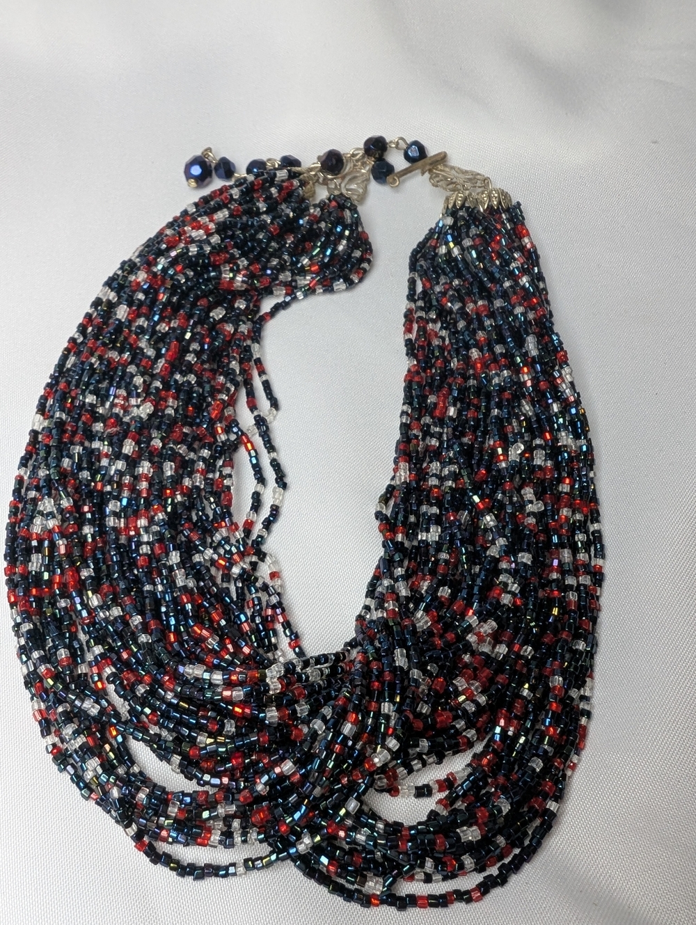 Navy, Red, Clear Beaded Necklace